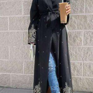 Long Sleeved Embroidered Beaded Robe Arabic Long Cardigan