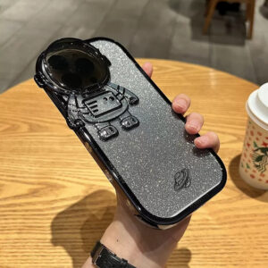 Glitter Astronaut Camera Stand Phone Case Invisible Lens Bracket Plating Soft Cover