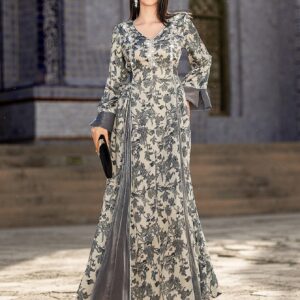 V-neck Satin Printed Muslim Dress