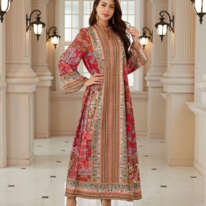 Dubai Abaya Muslim Womens Printed Pullover Dress