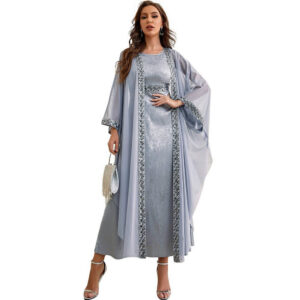 Autumn Muslim New Middle East Dubai Arab Abaya Embroidery Set Female Side