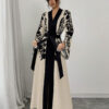 Women's V-neck Long Cardigan Printed Flared Long-sleeve Lace-up Dress